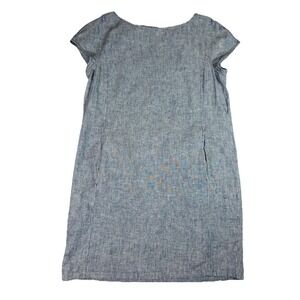 EILEEN FISHER Striped Organic Linen &‎ Hemp Shift Dress L Pockets Lagenlook Midi